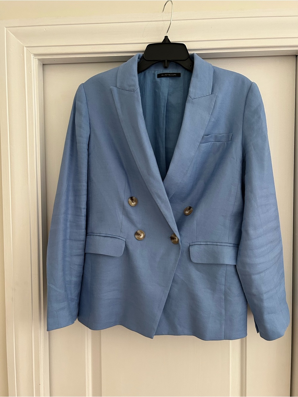 Light Blue Linen Rex Double-Breasted Women's Blazer